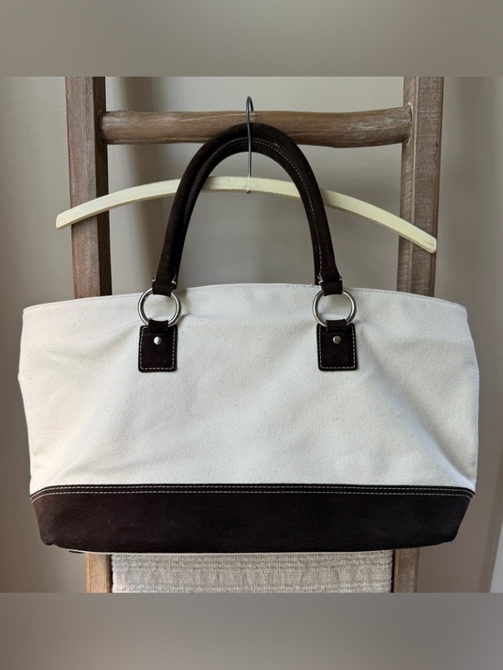Banana Republic Handbags - Banana Republic Cream Canvas Tote with Dark Brown Suede Trim